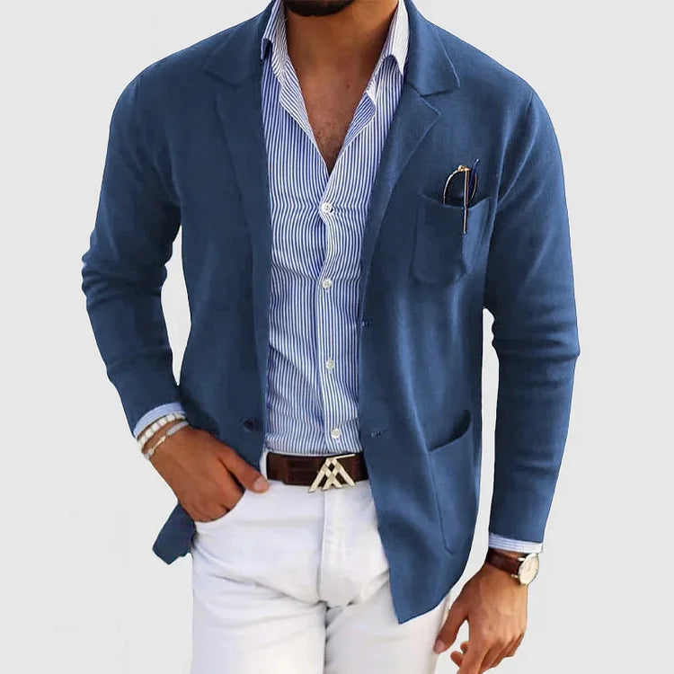 Benno - cardigan da uomo con bottoni casual, tasche e collo a rever, tinta unita, maniche lunghe