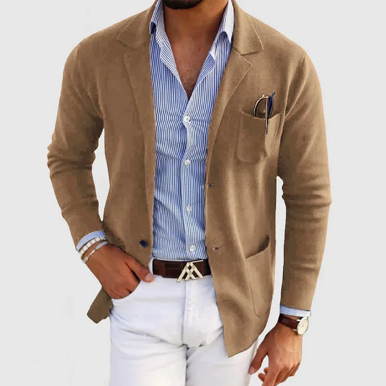 Benno - cardigan da uomo con bottoni casual, tasche e collo a rever, tinta unita, maniche lunghe