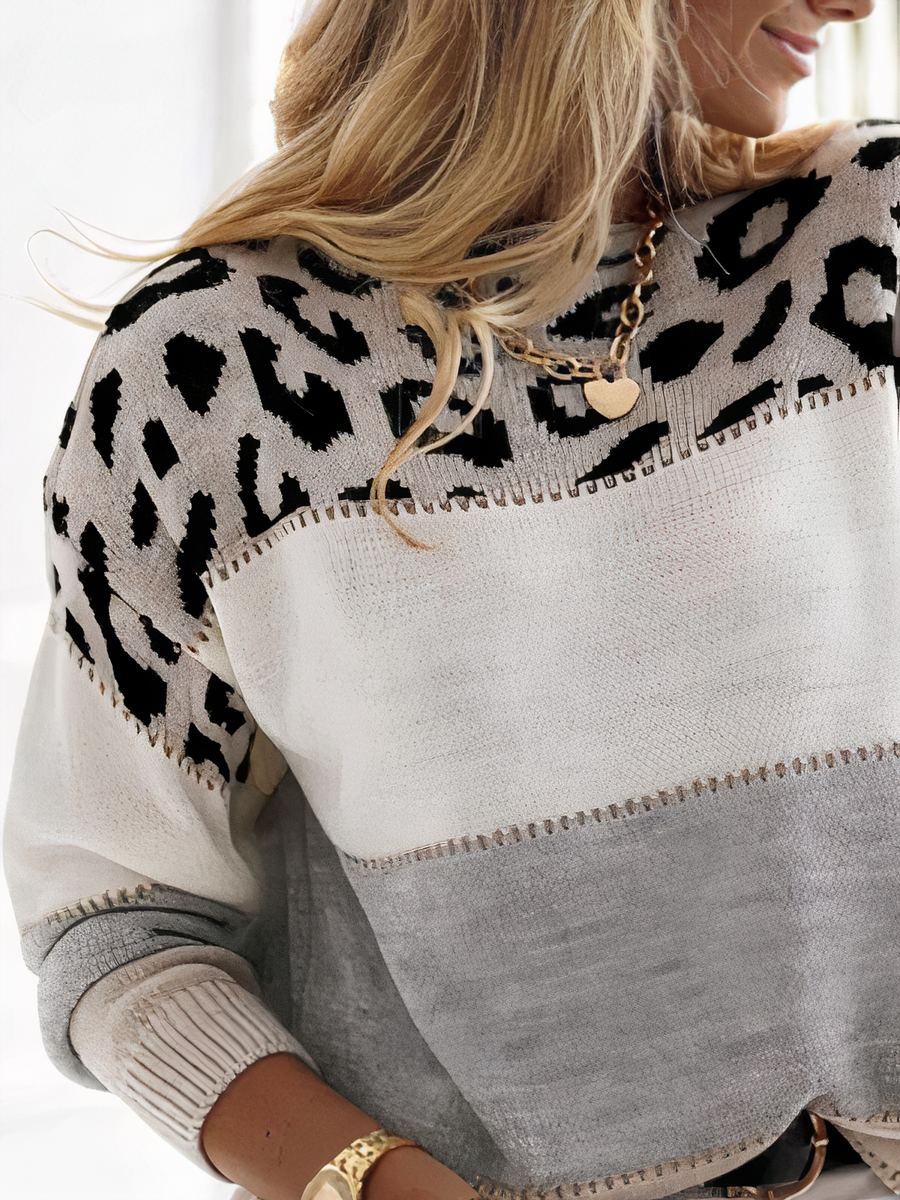 Maglione lavorato ai ferri con motivo pantera - zinnia