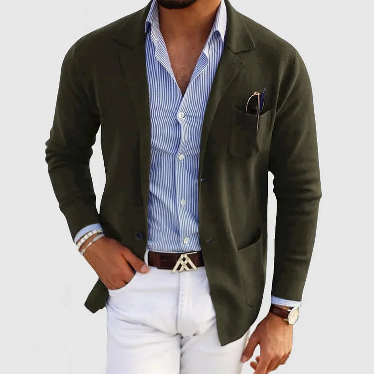 Benno - cardigan da uomo con bottoni casual, tasche e collo a rever, tinta unita, maniche lunghe