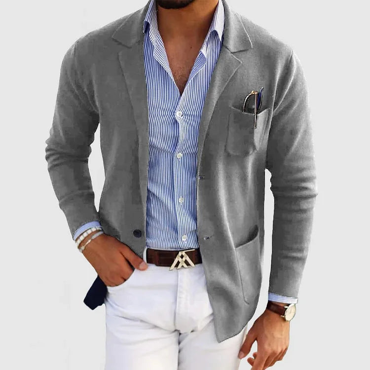 Benno - cardigan da uomo con bottoni casual, tasche e collo a rever, tinta unita, maniche lunghe