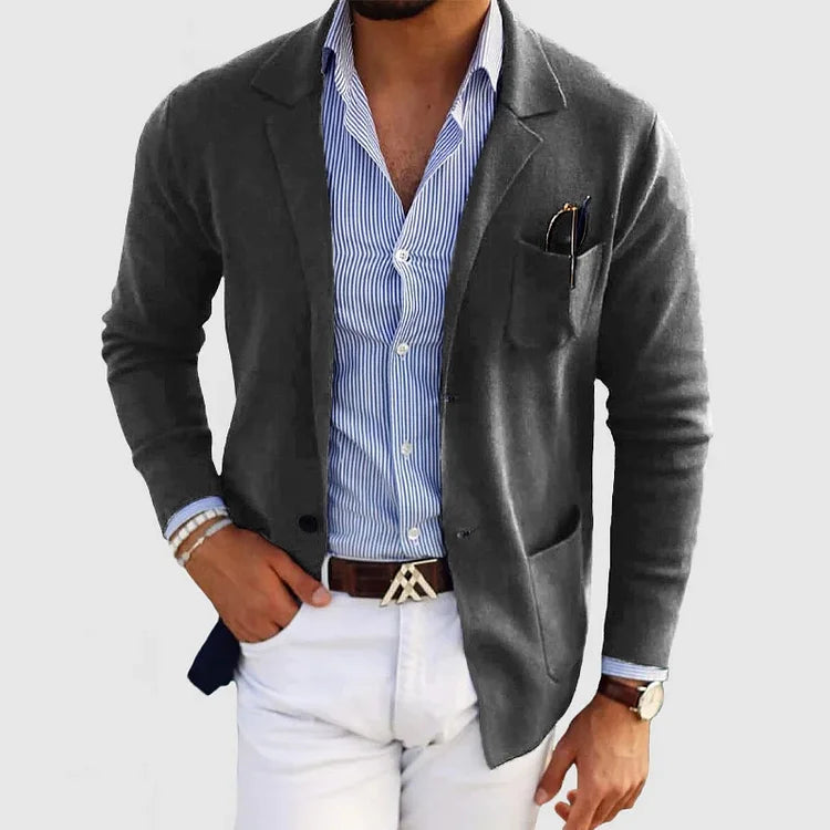 Benno - cardigan da uomo con bottoni casual, tasche e collo a rever, tinta unita, maniche lunghe